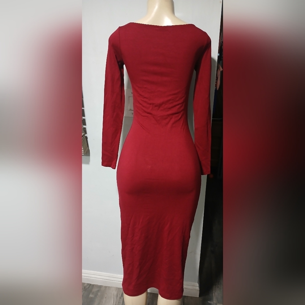 Wild Fable Elegant Burgundy Long Sleeve Dress - Picture 2 of 6